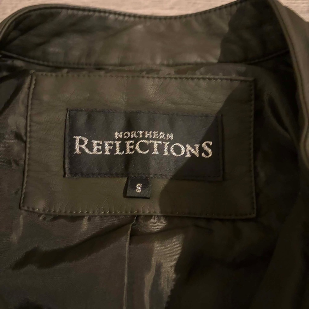 Northern Reflections Dark Olive Green Faux Leather Mixed Media Moto Jacket Chic - Picture 4 of 4